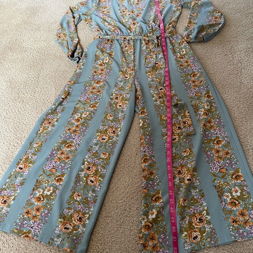June & Hudson Blue Wrap Jumpsuit with Bishop Sleeves - Picture 8 of 10